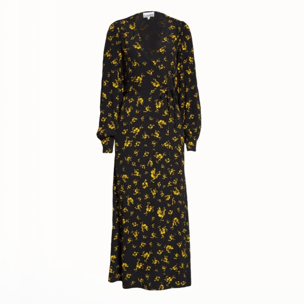 Ganni Printed Crepe Wrap Maxi Dress - Size: 2/4 - Picture 3 of 17